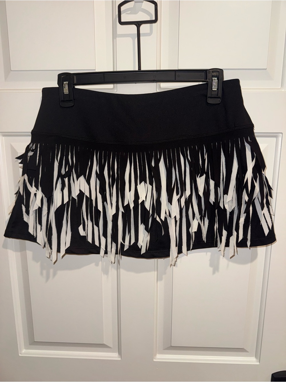 Lucky in Love Black Athletic Mini Skirt with White Fringe